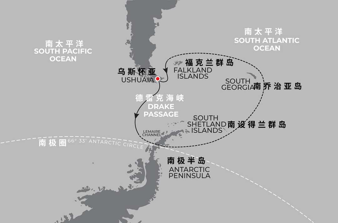 全球领航者21天乌斯怀亚经典三岛环线游地图